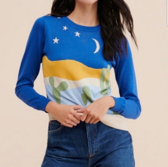 Modcloth Sweaters - Modcloth 3X Plus Desert Cactus Blue Night Sky Sweater Jumper